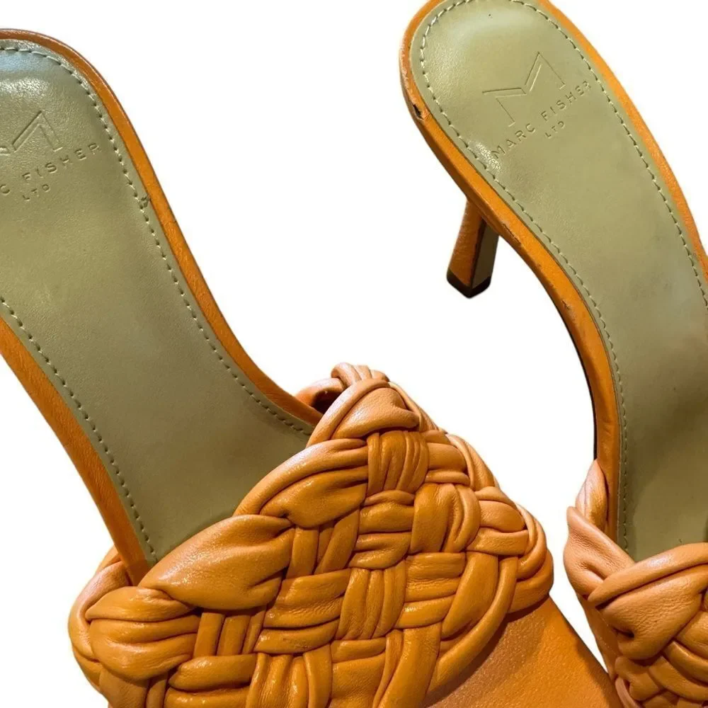 Revolve Marc Fisher Draya Orange Braided Leather Sandal Pump Mule Heels